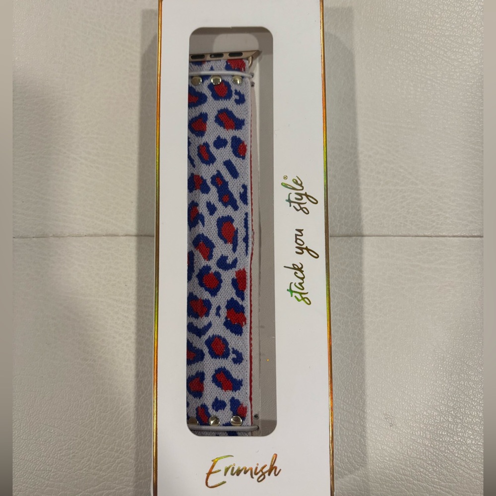 Apple Watch band red and blue and white leopard pattern elastic OS